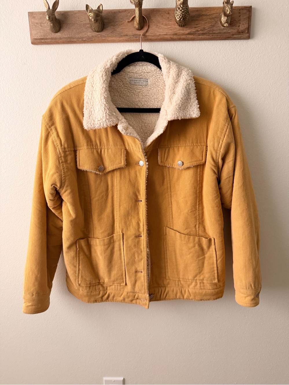 Paper Crane Mustard Yellow Sherpa-Lined Jacket